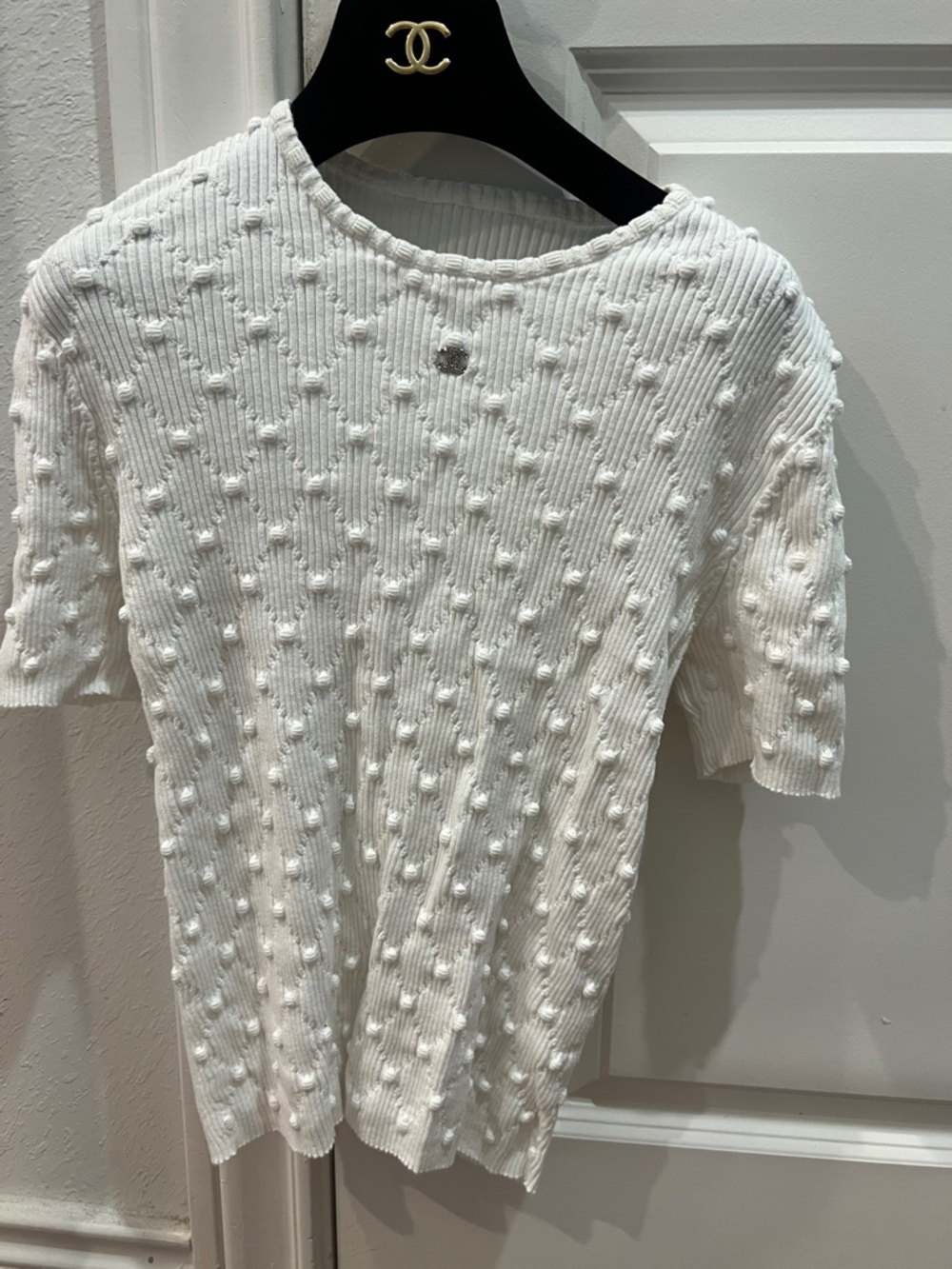 CHANE* White Textured Bobble Knit Top